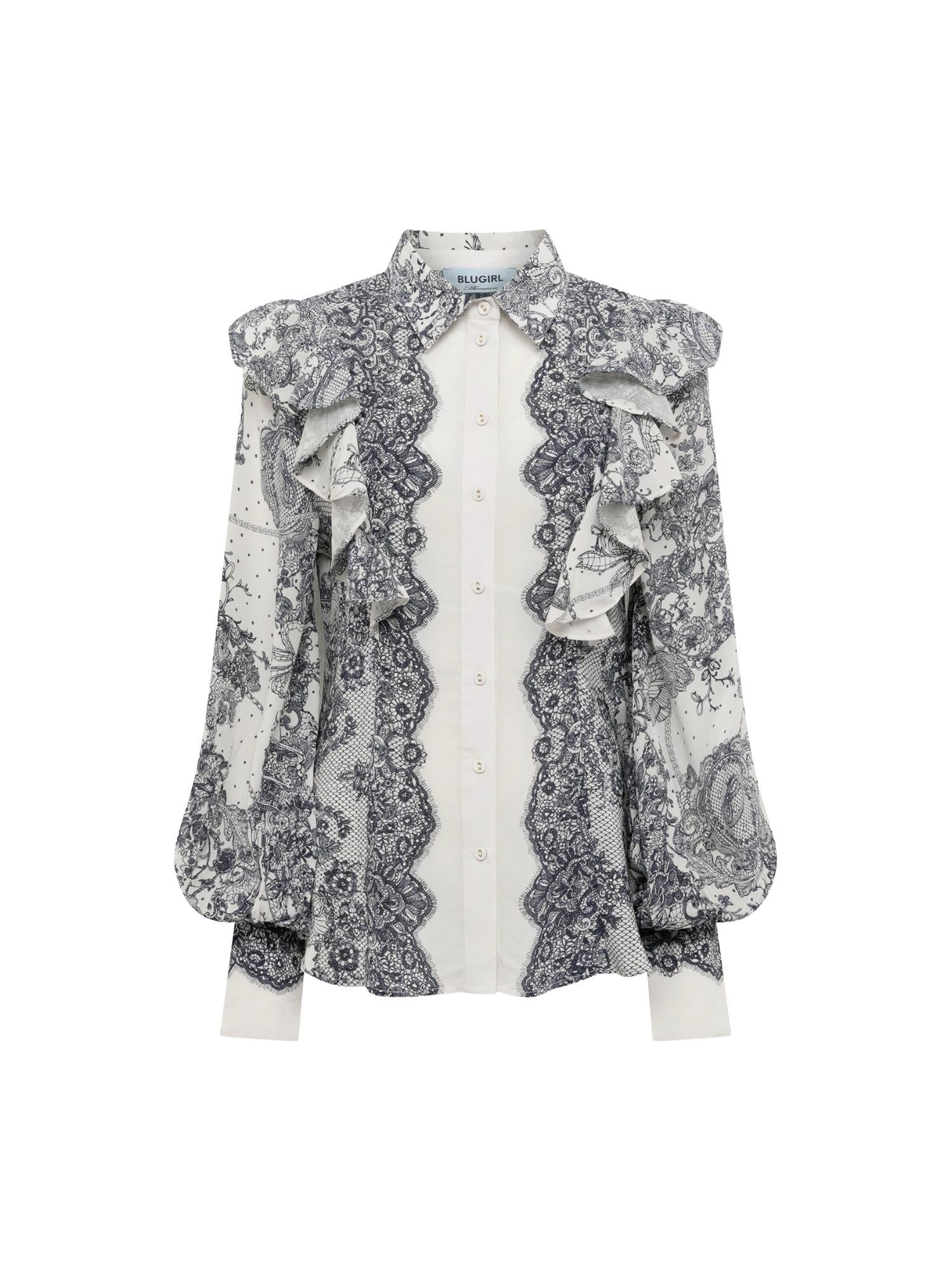 Blugirl Camicia con volant e stampa pizzo