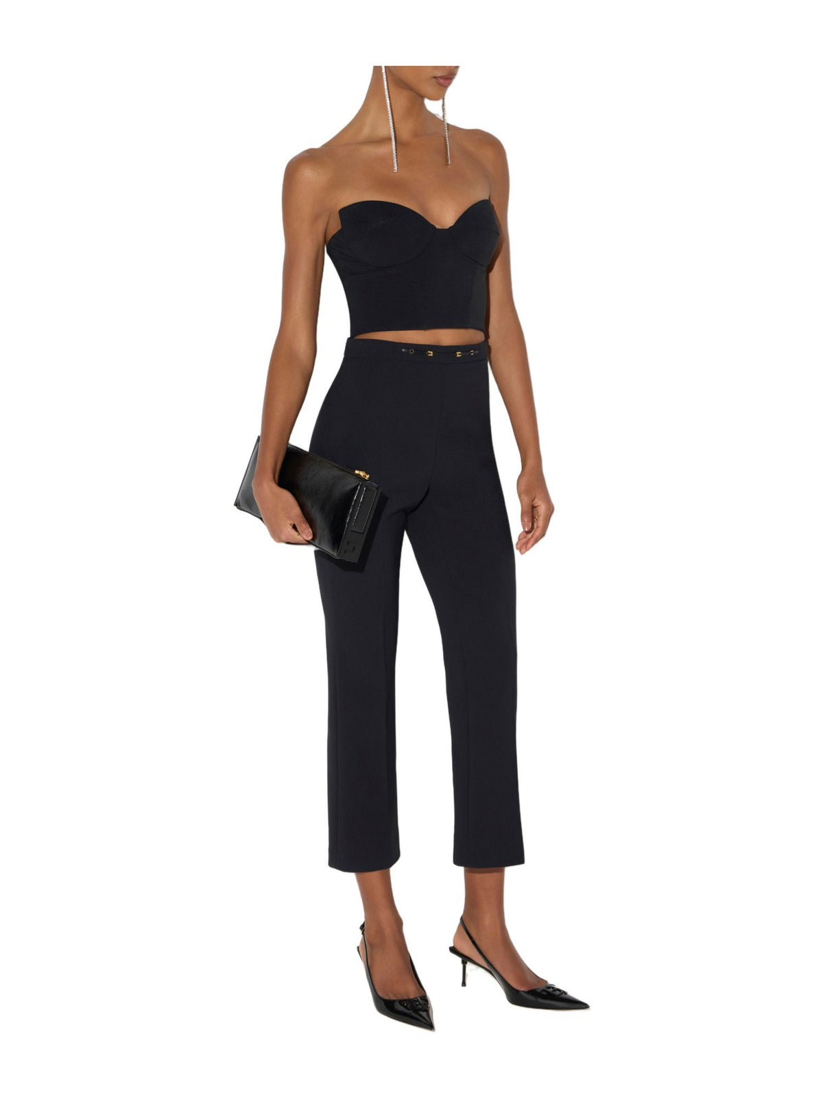 Pantaloni in doppio crêpe stretch con dettaglio gioiello