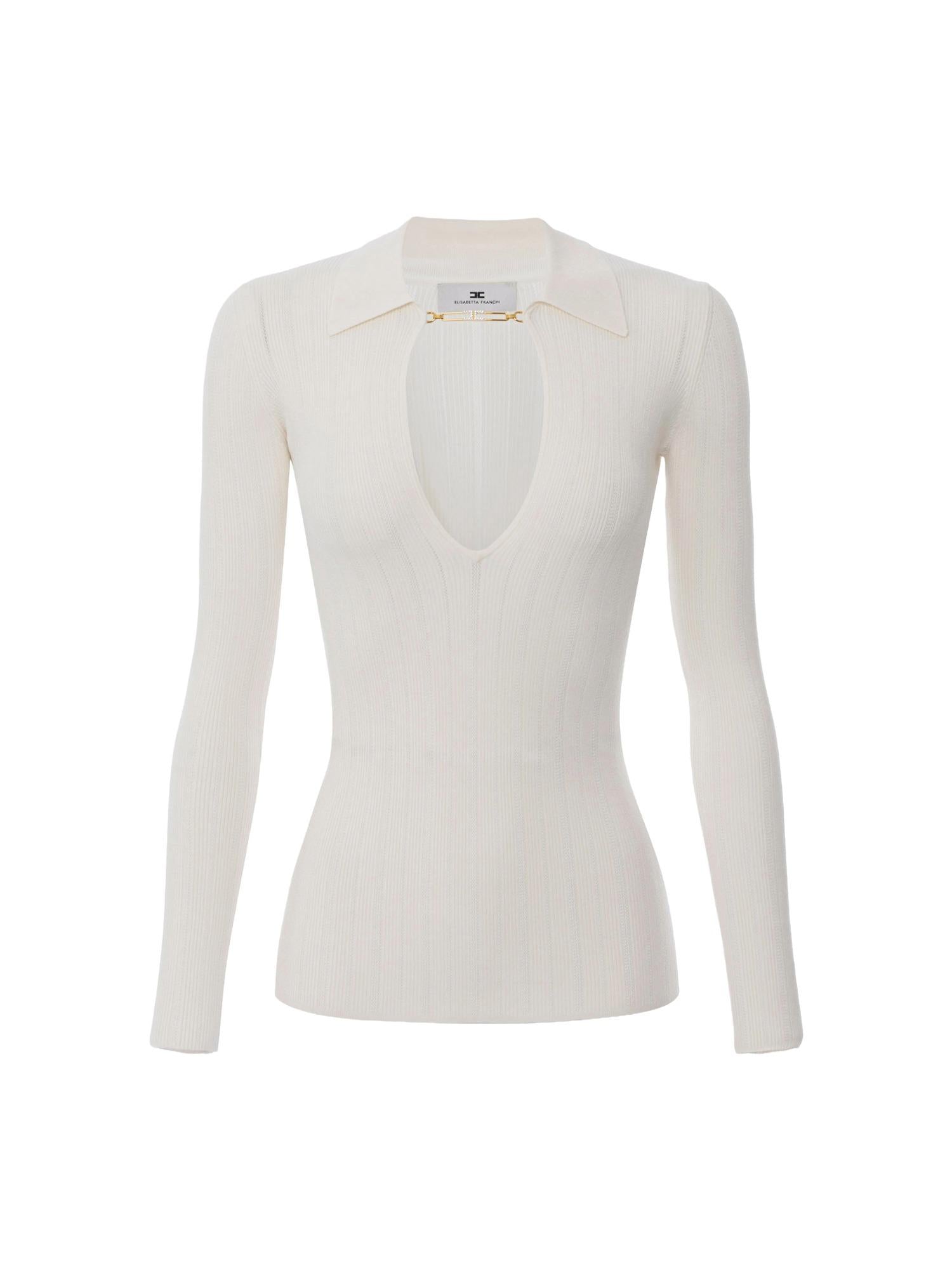Elisabetta Franchi Maglia a costine con dettaglio gioiello