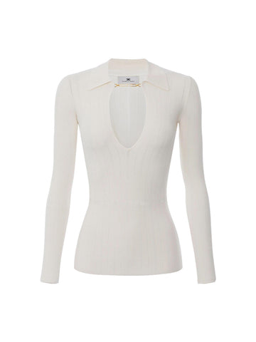 Elisabetta Franchi Maglia a costine con dettaglio gioiello