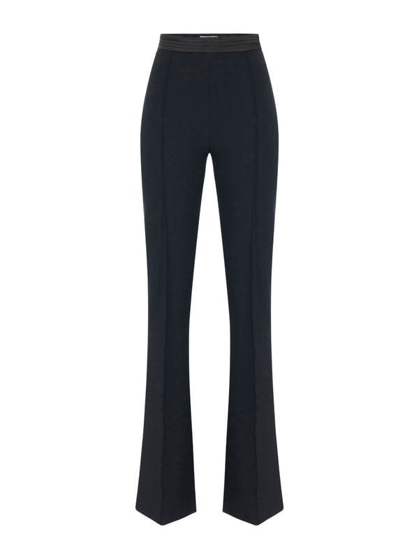Pantaloni in doppio crêpe stretch e raso