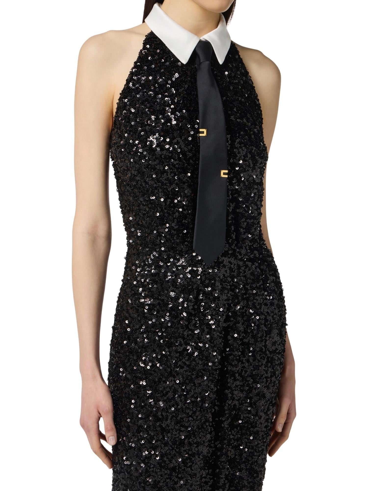 Elisabetta Franchi Abito Red Carpet in paillettes con cravatta