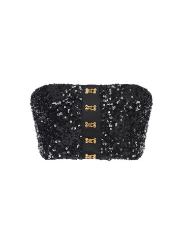 Elisabetta Franchi Top in paillettes con ganci gioiello