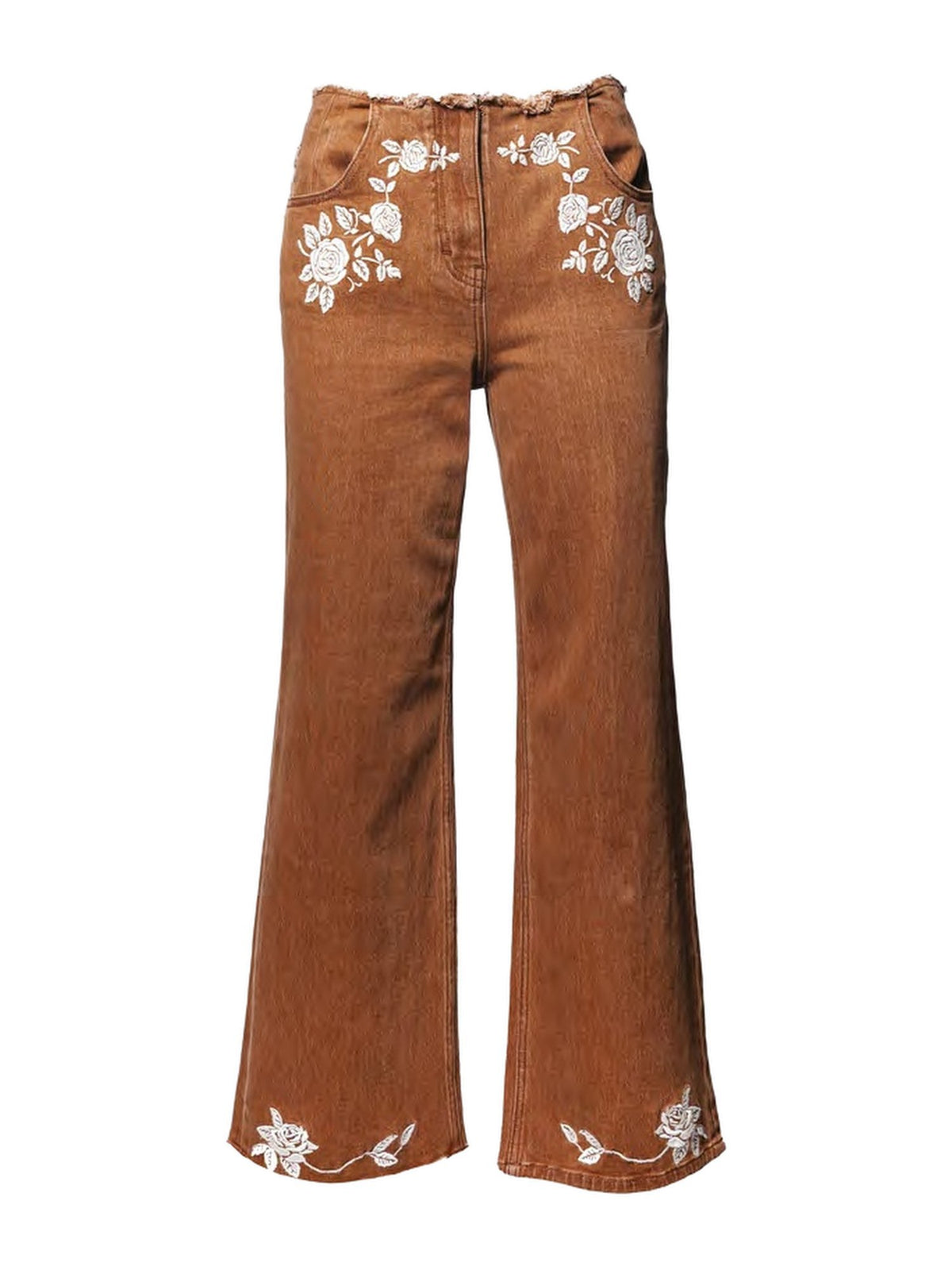 Jeans Wide Leg con Ricami Floreali