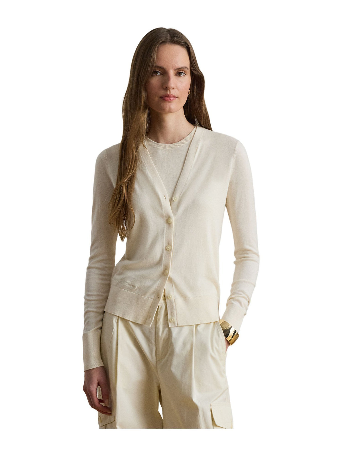 Cardigan con scollo a V in cotone e modal