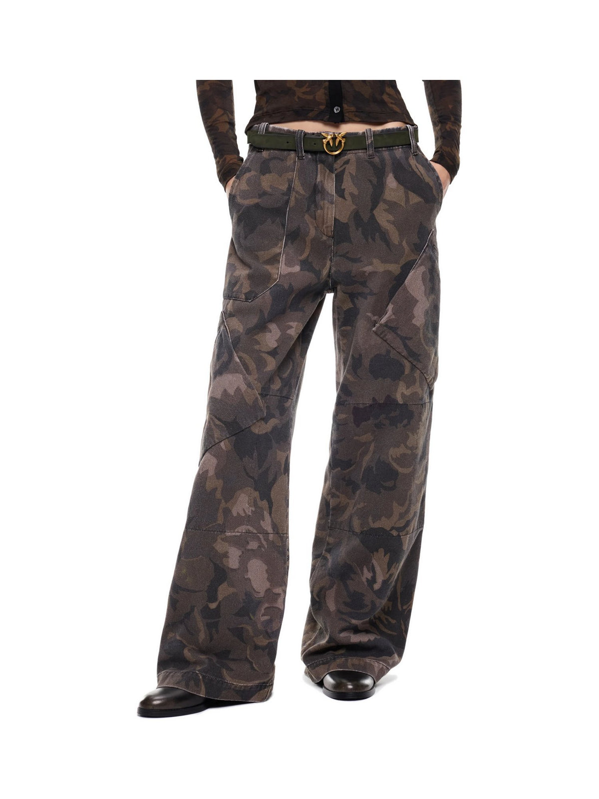 Pantalone Palazzo in Gabardina con Stampa Floreale
