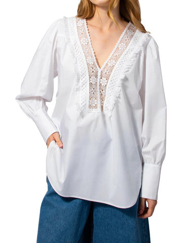 Ermanno Firenze Blusa con ricamo in pizzo