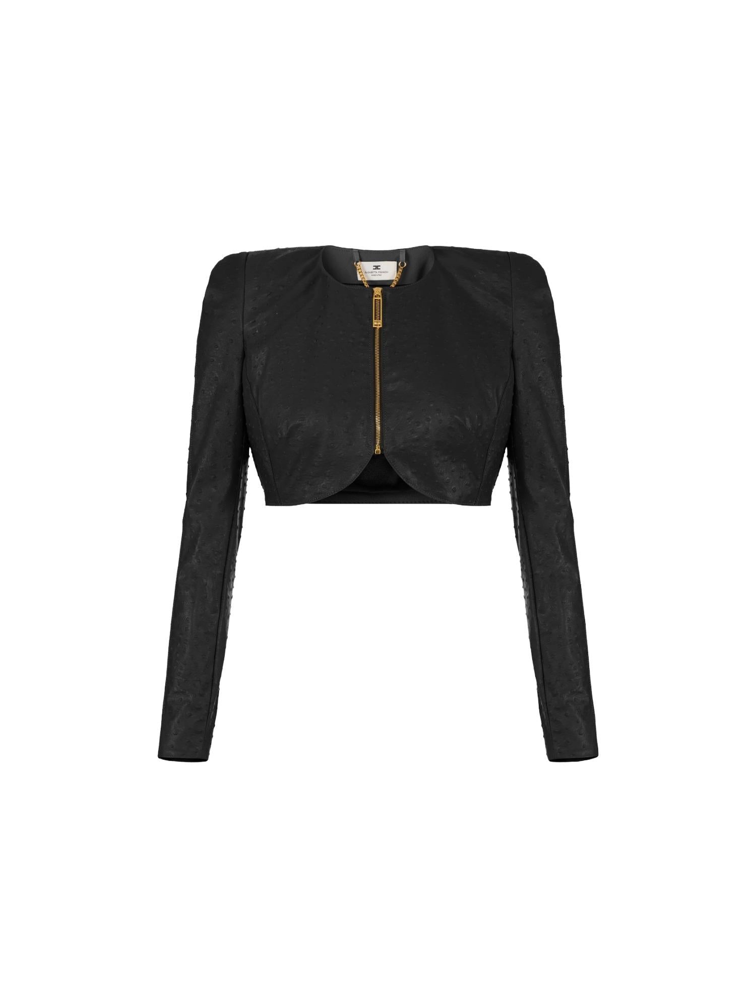Elisabetta Franchi Giacca crop con stampa struzzo