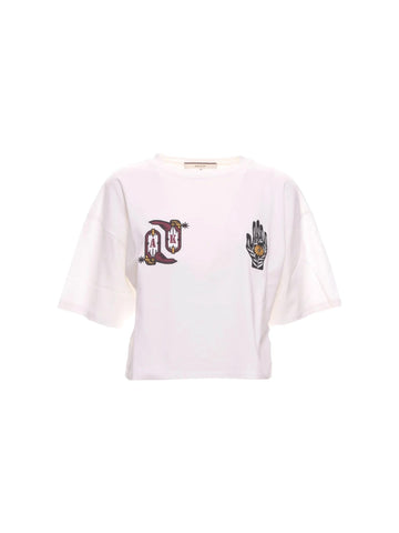 Akep T-shirt crop con ricami texani