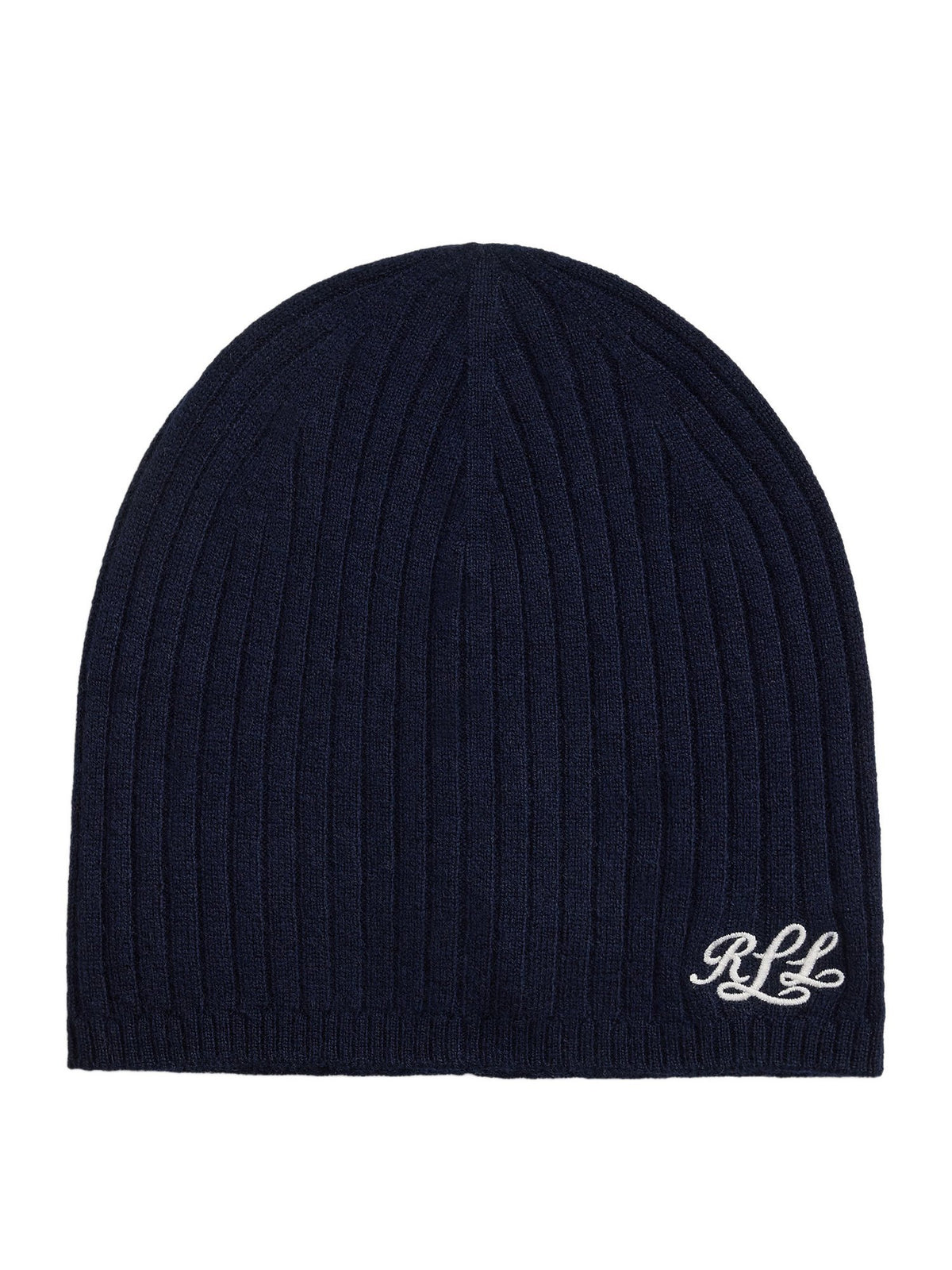 Berretto in cashmere a coste con logo ricamato