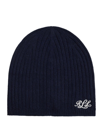 Berretto in cashmere a coste con logo ricamato