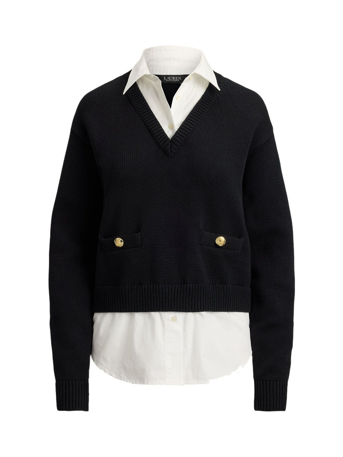 Maglione in cotone a strati con bottoni