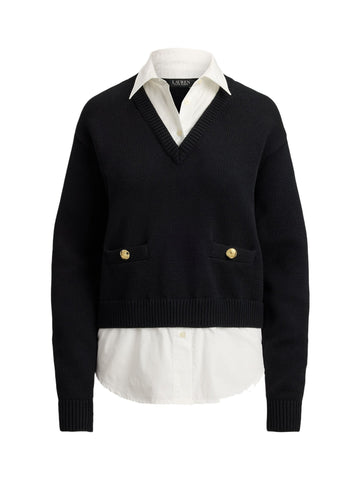Maglione in cotone a strati con bottoni