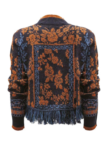 Maglia Corta Jacquard Floreale con Frange