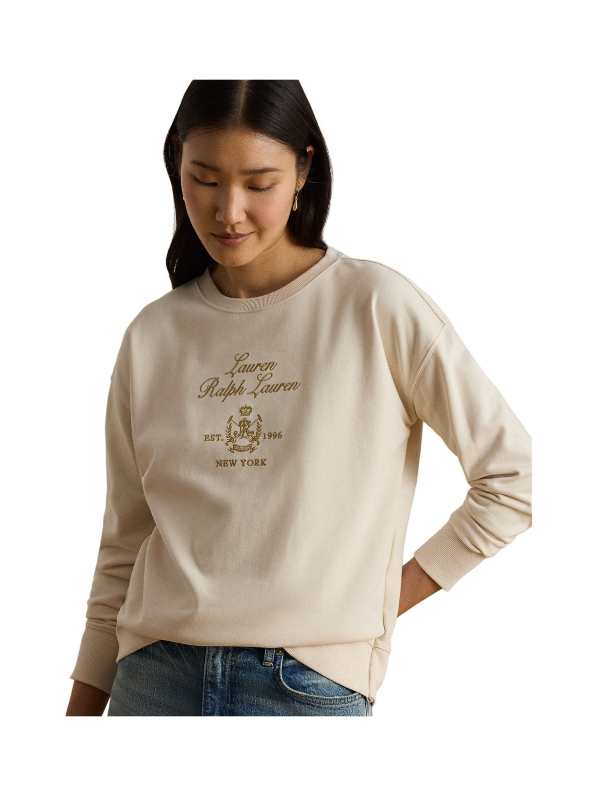 Maglione in spugna francese con stemma ricamato