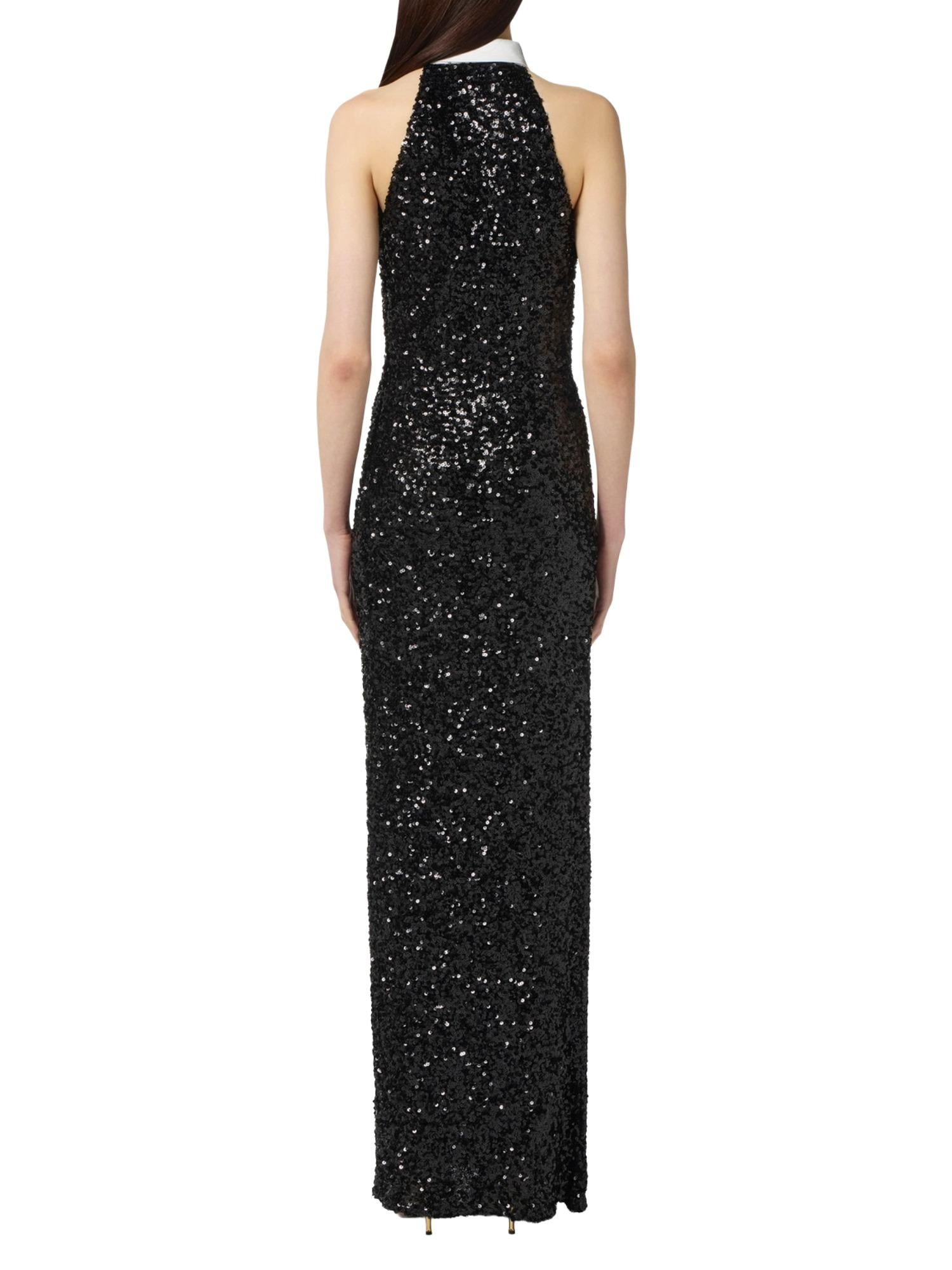 Elisabetta Franchi Abito Red Carpet in paillettes con cravatta