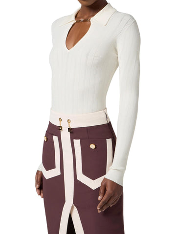 Elisabetta Franchi Maglia a costine con dettaglio gioiello