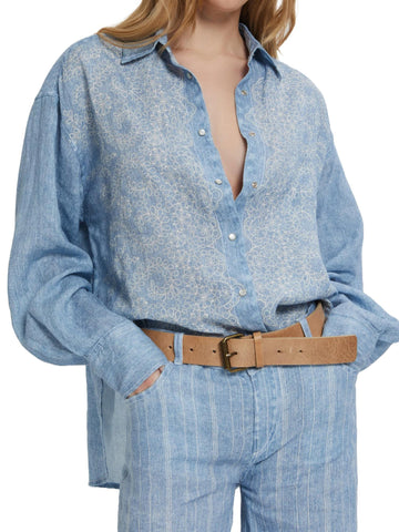 Ermanno Firenze Camicia in lino con pizzo ricamato