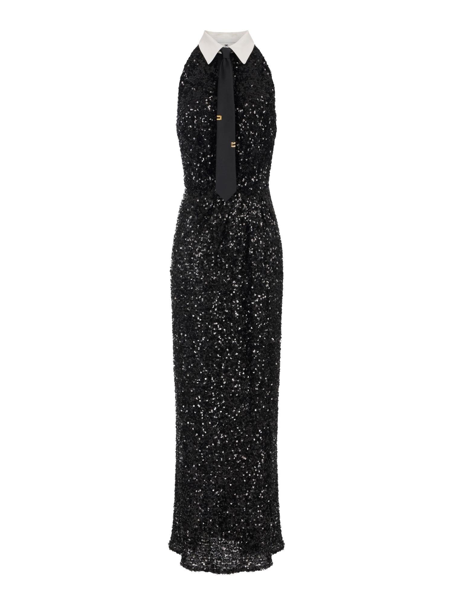 Elisabetta Franchi Abito Red Carpet in paillettes con cravatta