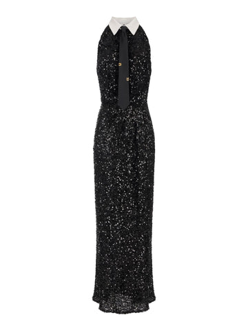 Elisabetta Franchi Abito Red Carpet in paillettes con cravatta
