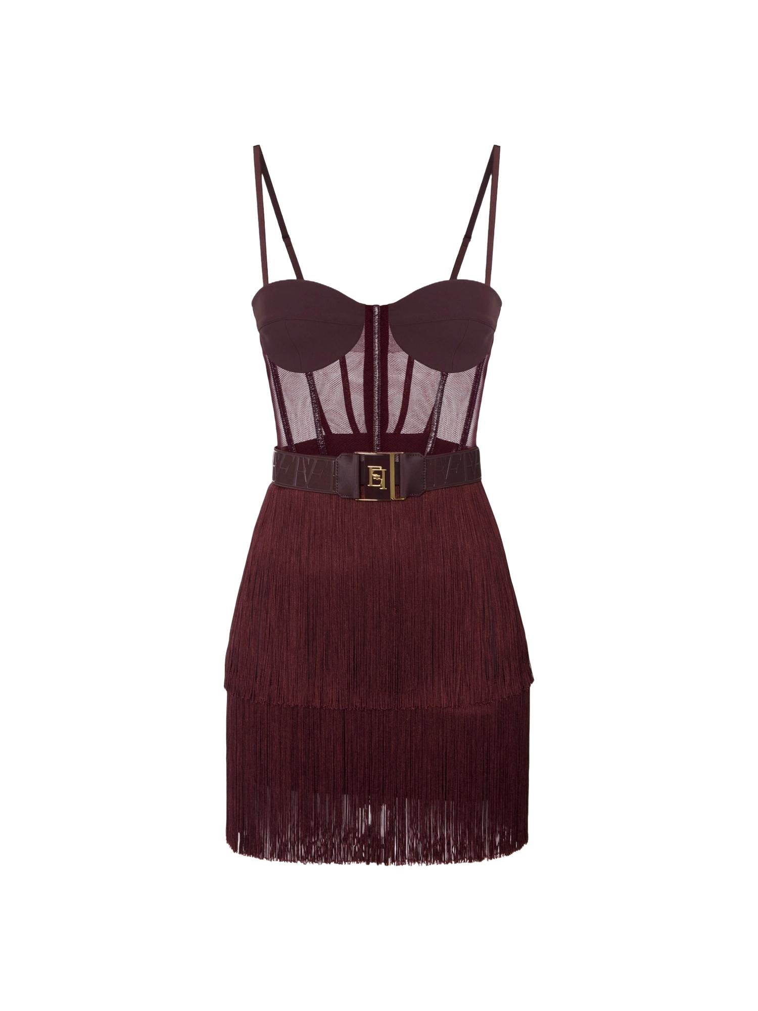 Vestito Nero Frange Elisabetta Abito Bustier Elisabetta Franchi