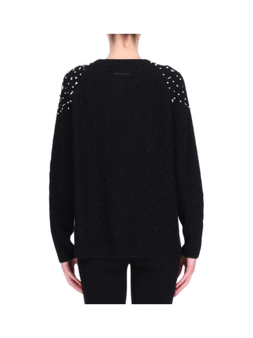 Maglione Intrecciato con Applicazioni Decorative