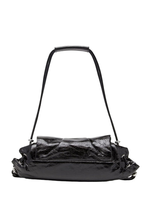 Borsa a spalla piccola arricciata in pelle lucida Scrunch-D