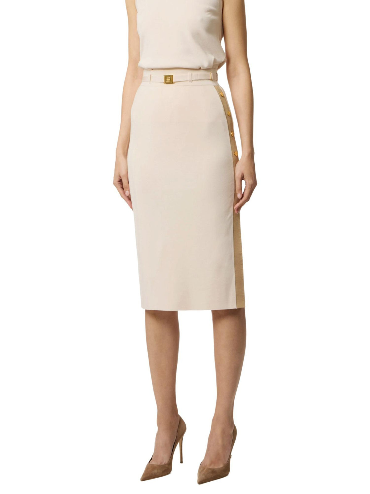 Elisabetta Franchi Gonna in maglia con bottoni oro