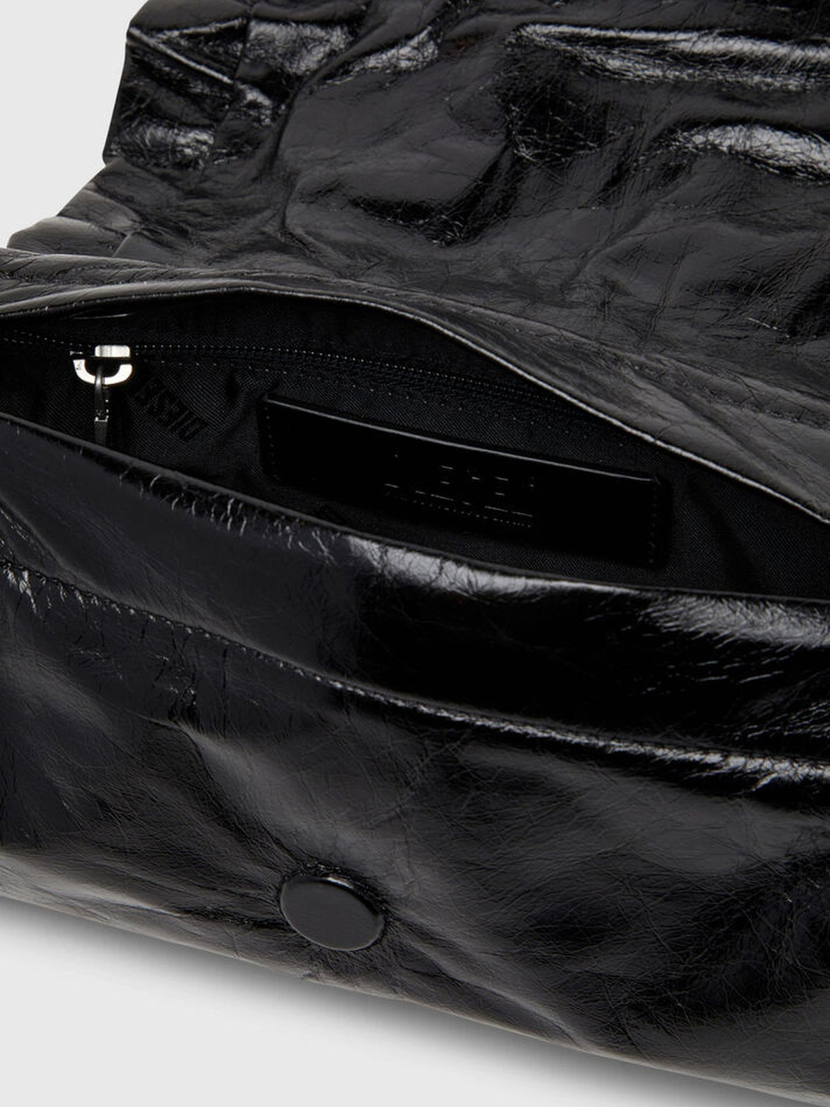 Borsa a spalla piccola arricciata in pelle lucida Scrunch-D