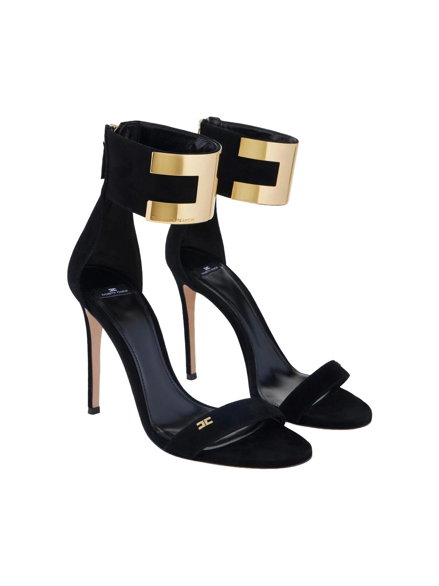 Elisabetta Franchi Sandali in suede con logo gioiello 10,5 cm