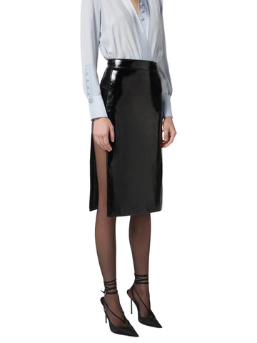 Elisabetta Franchi Gonna in vinile con bottoni gioiello