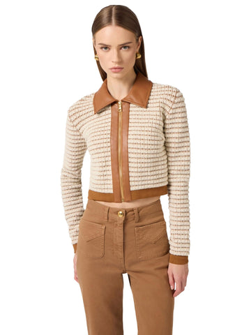 Elisabetta Franchi Cardigan in ciniglia ed ecopelle