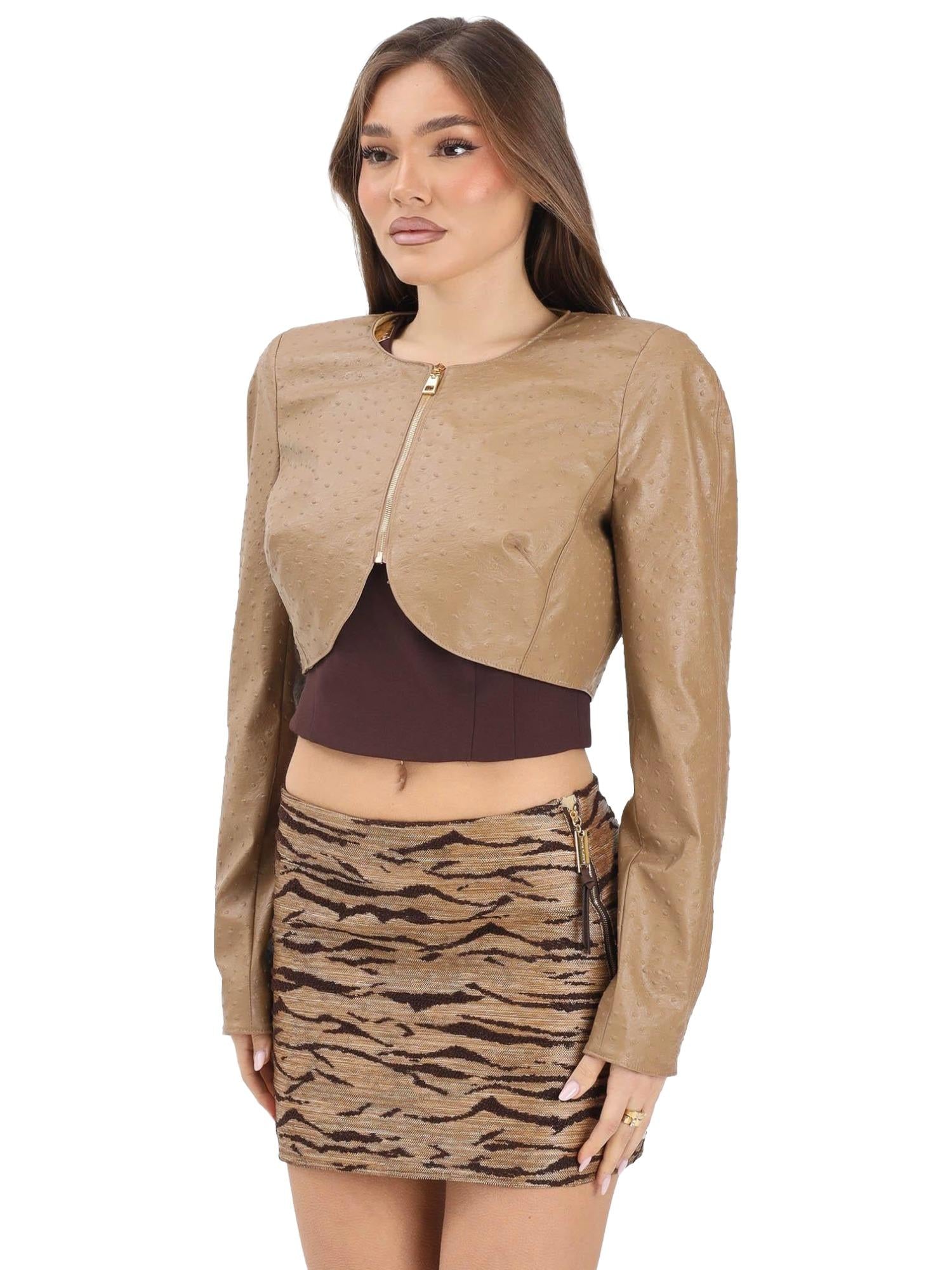 Elisabetta Franchi cropped jasje met struisvogelprint