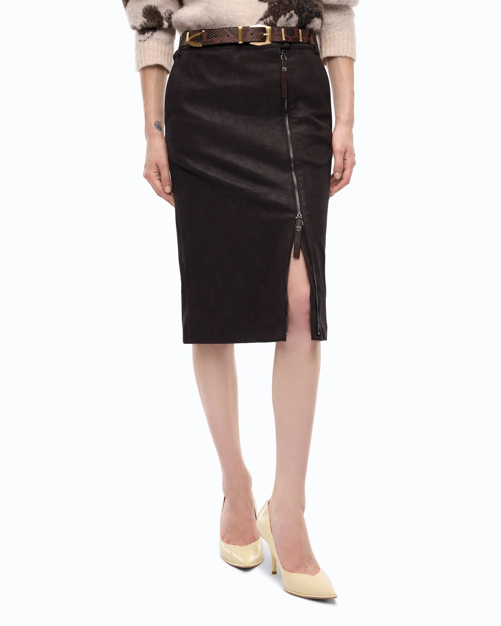 Pinko Gonna Longuette a Matita in Tessuto Nabuk donna
