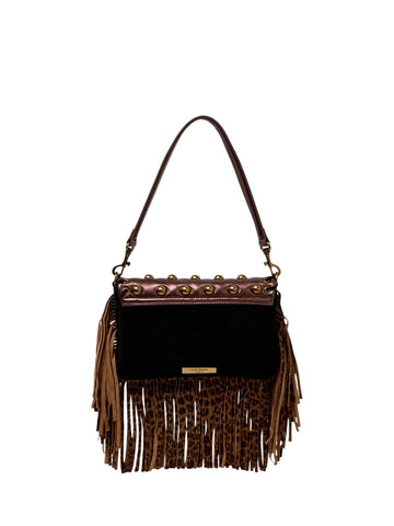 Borsa a spalla oxford piccola con frange