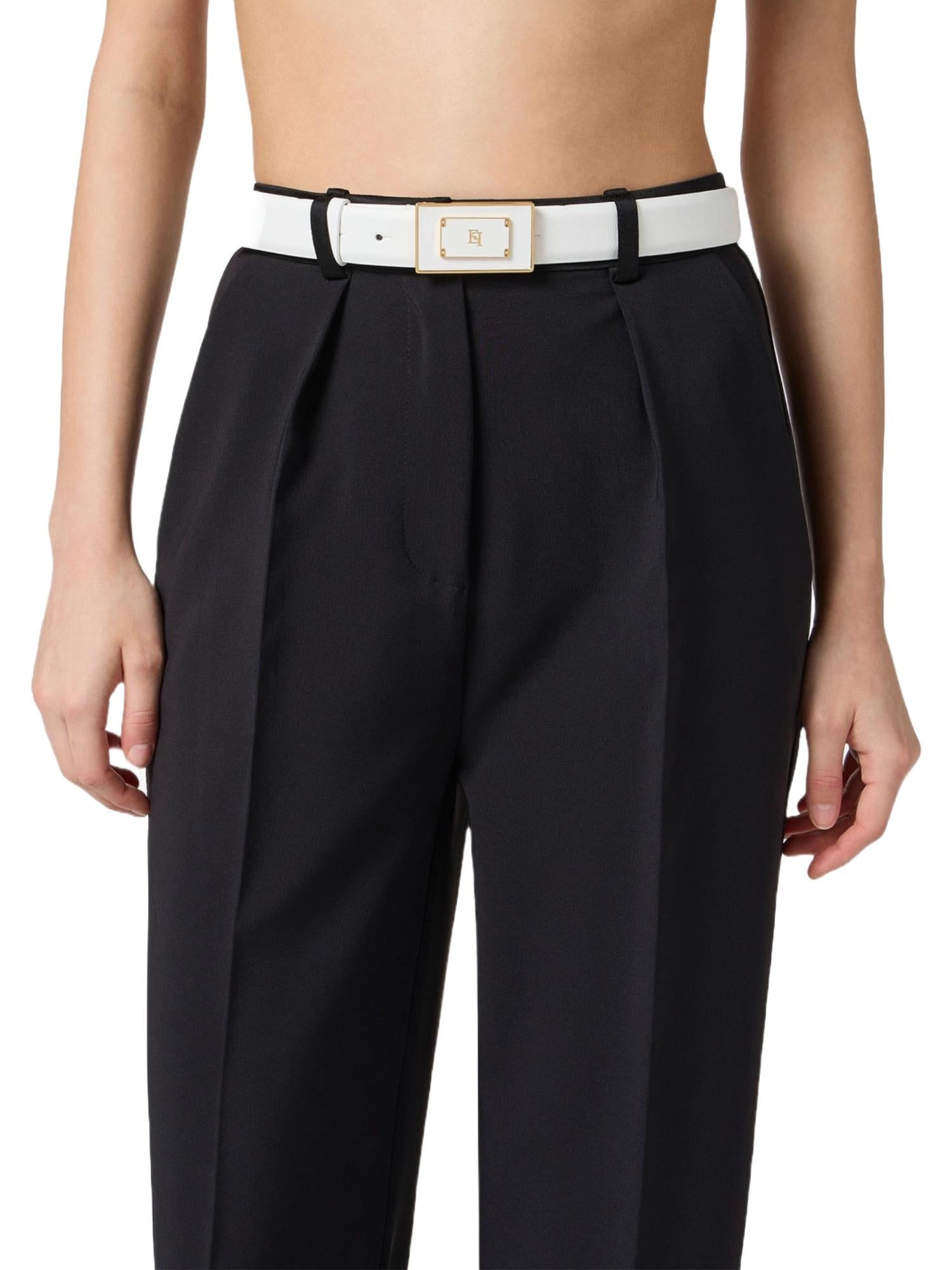 Elisabetta Franchi Cintura in pelle con placca logo 3 cm