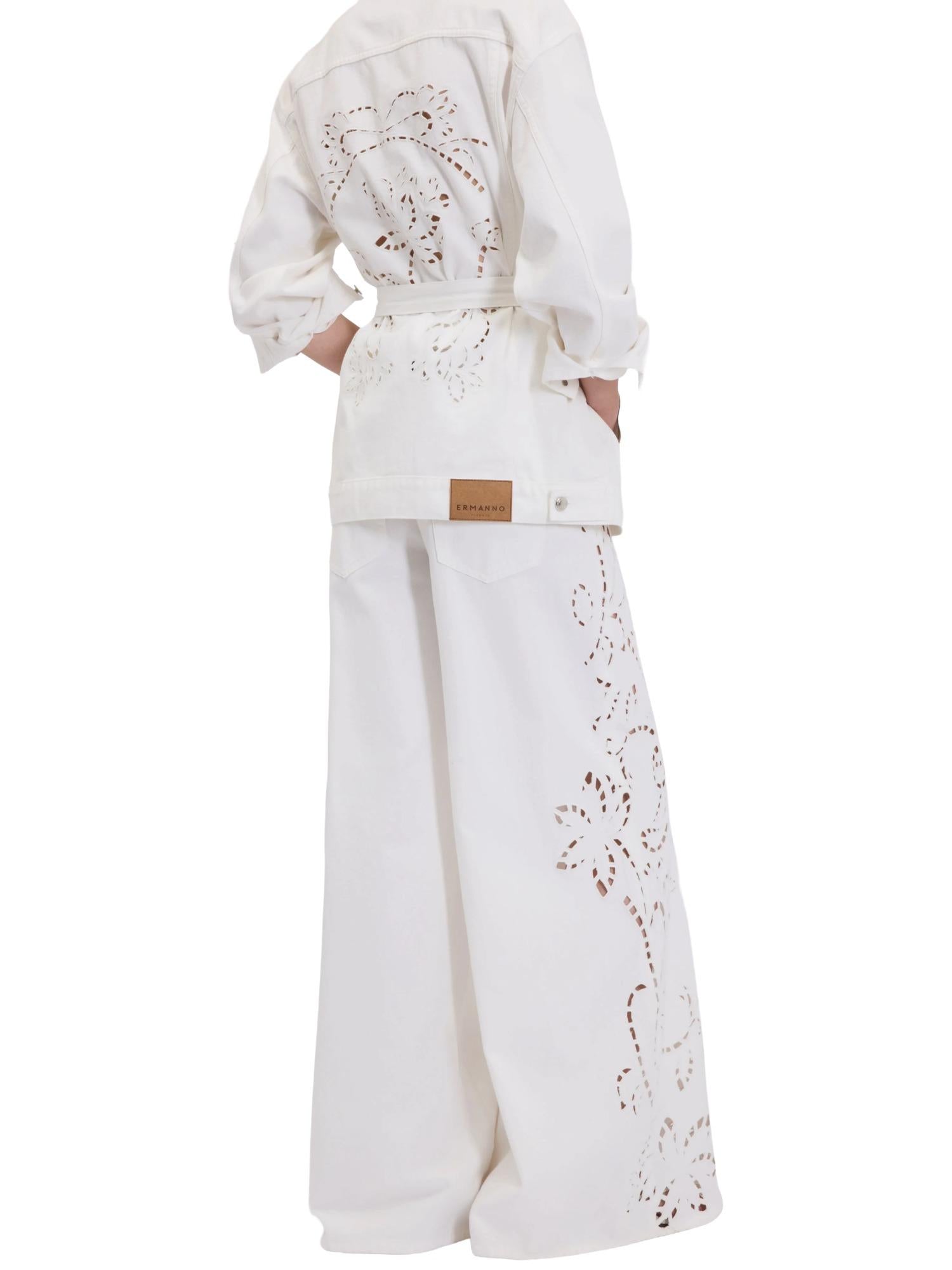 Ermanno Firenze Pantalone ampio con ricami San Gallo