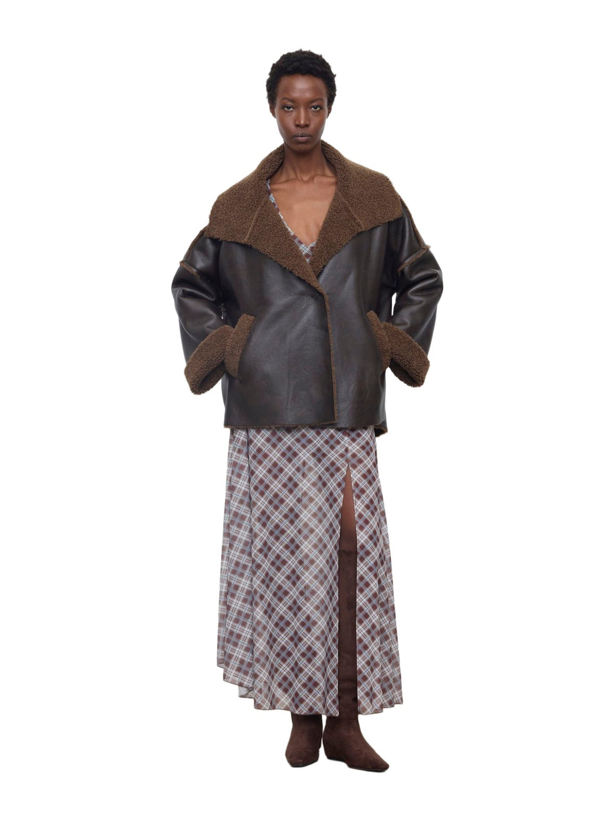 Giacca Oversize in Ecopelle Collo con Reverse