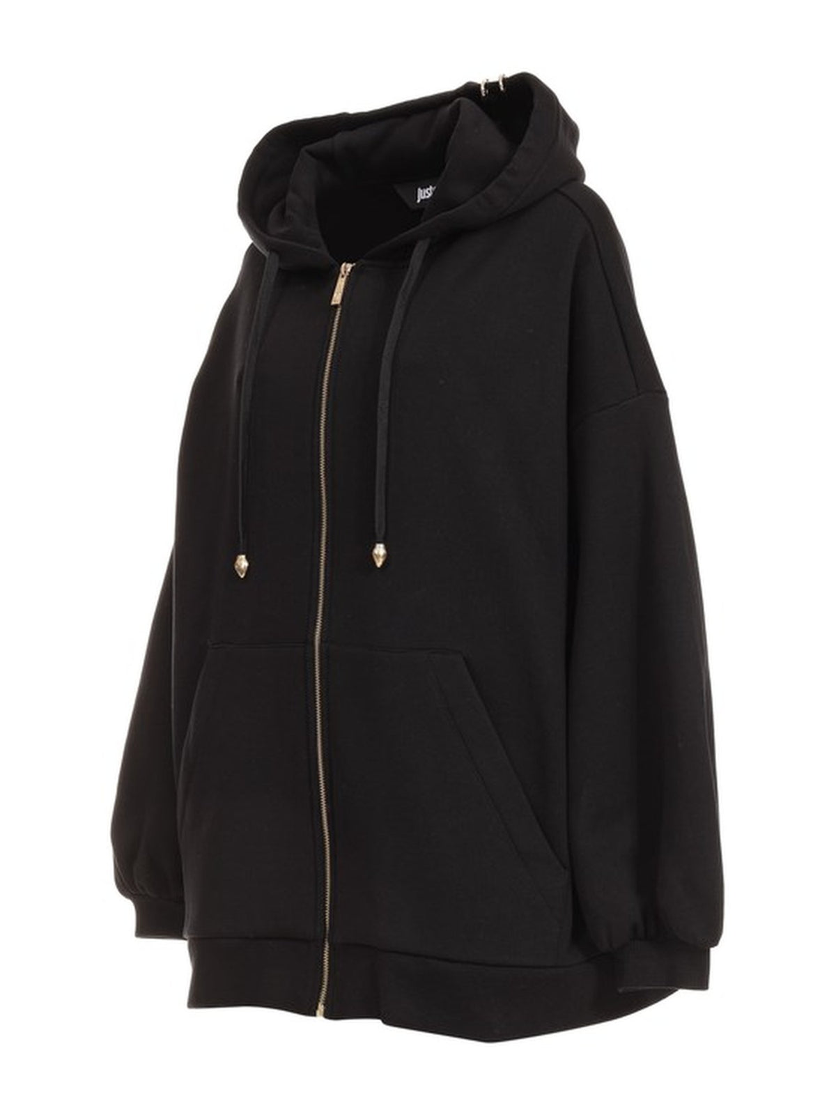 Felpa Oversize con Cappuccio e Zip Dorata