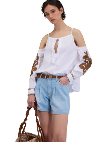 Ermanno Firenze Blusa con ricamo San Gallo