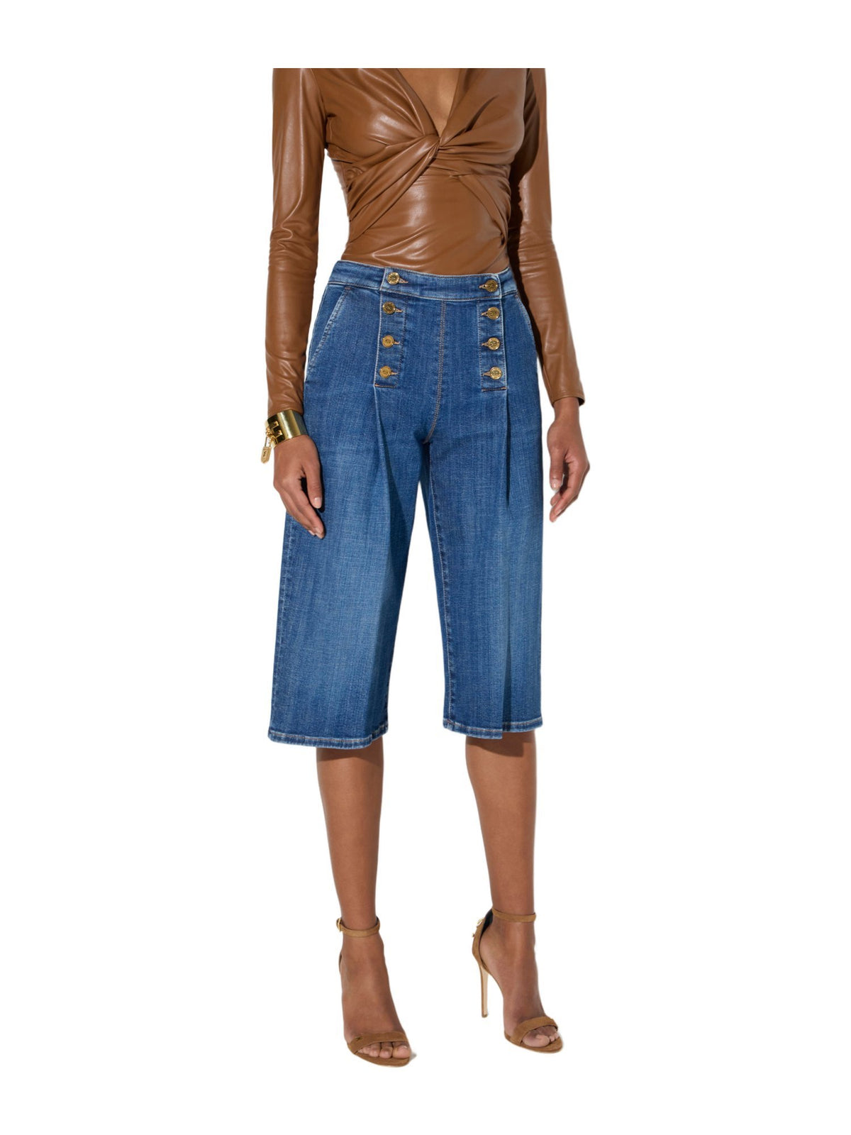 Bermuda in denim con bottoniera