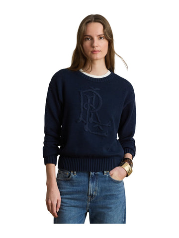 Maglione in cotone pettinato con logo ricamato