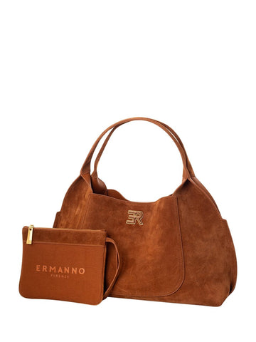 Borsa a Mano con Tracolla in Suede Logo in Metallo