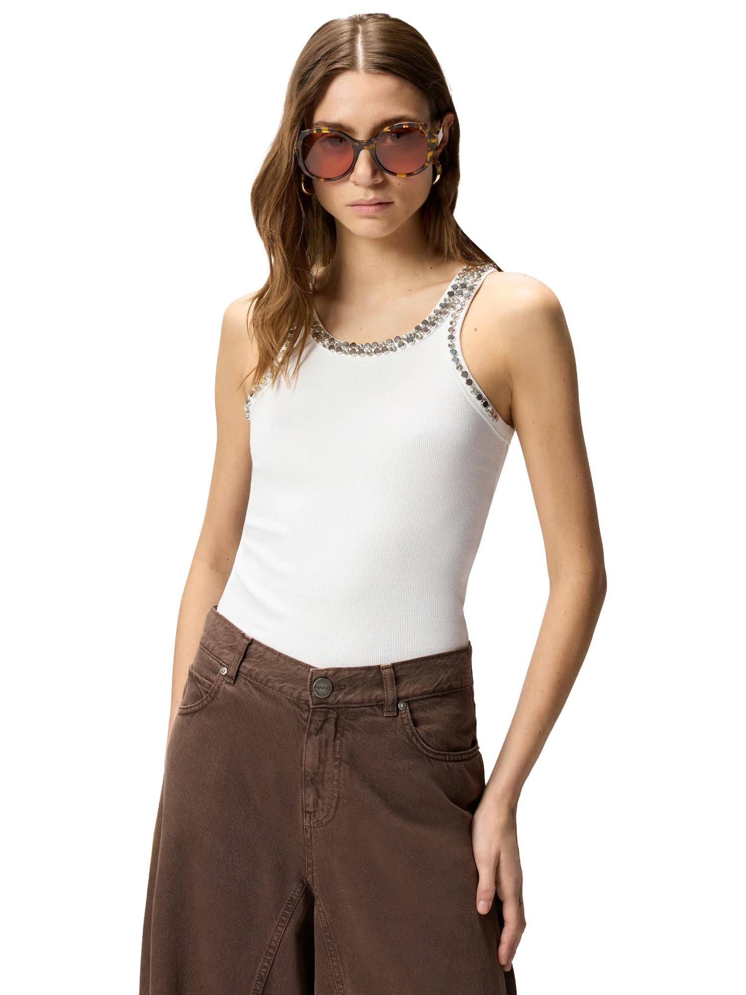 Pinko Canotta con ricami gioiello Coriandoli