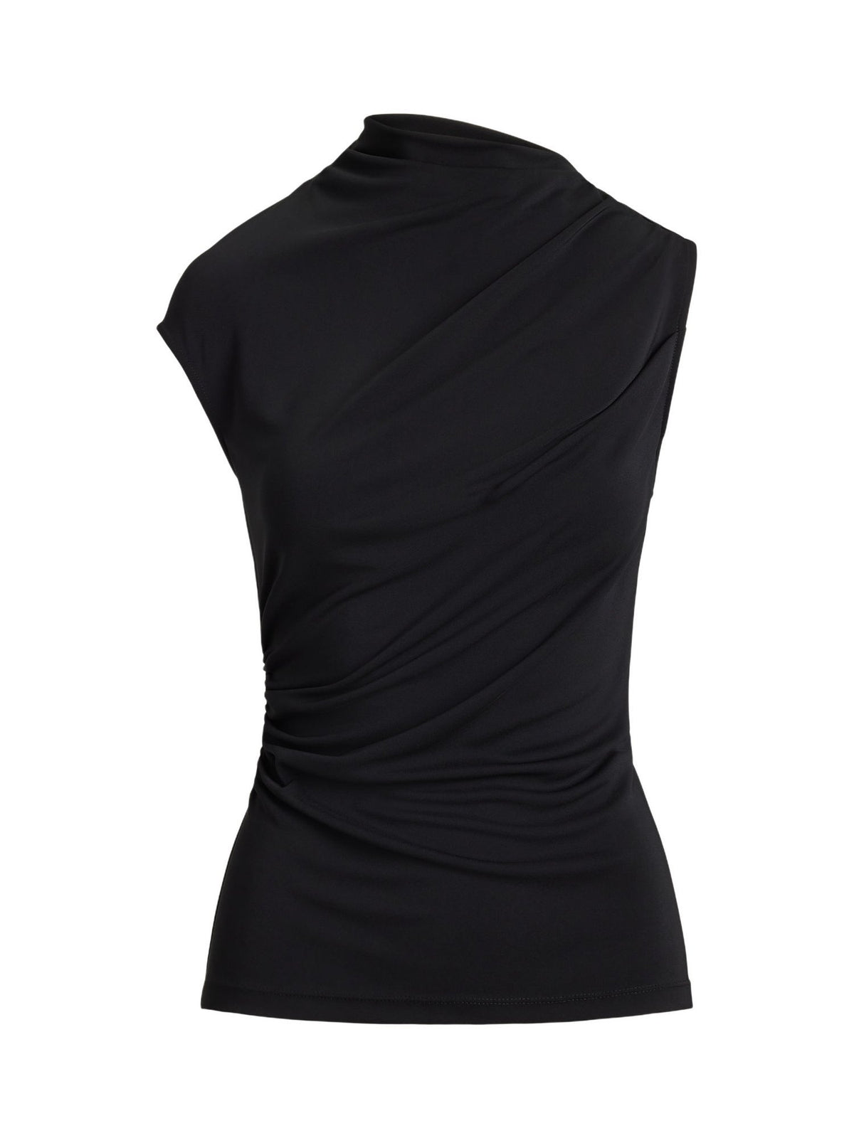 Top a collo alto in jersey elasticizzato arricciato