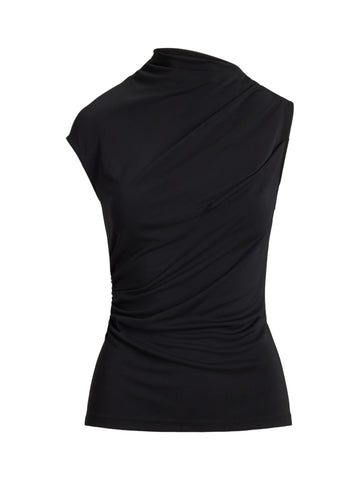 Top a collo alto in jersey elasticizzato arricciato