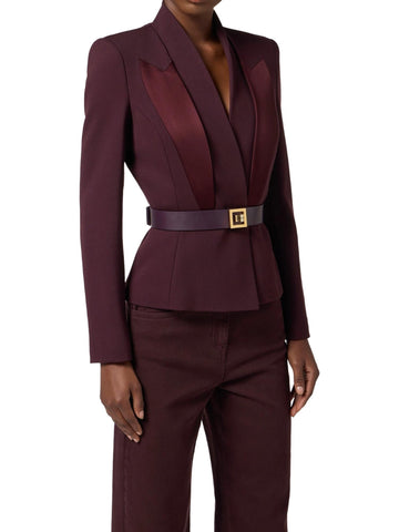 Elisabetta Franchi Giacca con cintura e revers in raso