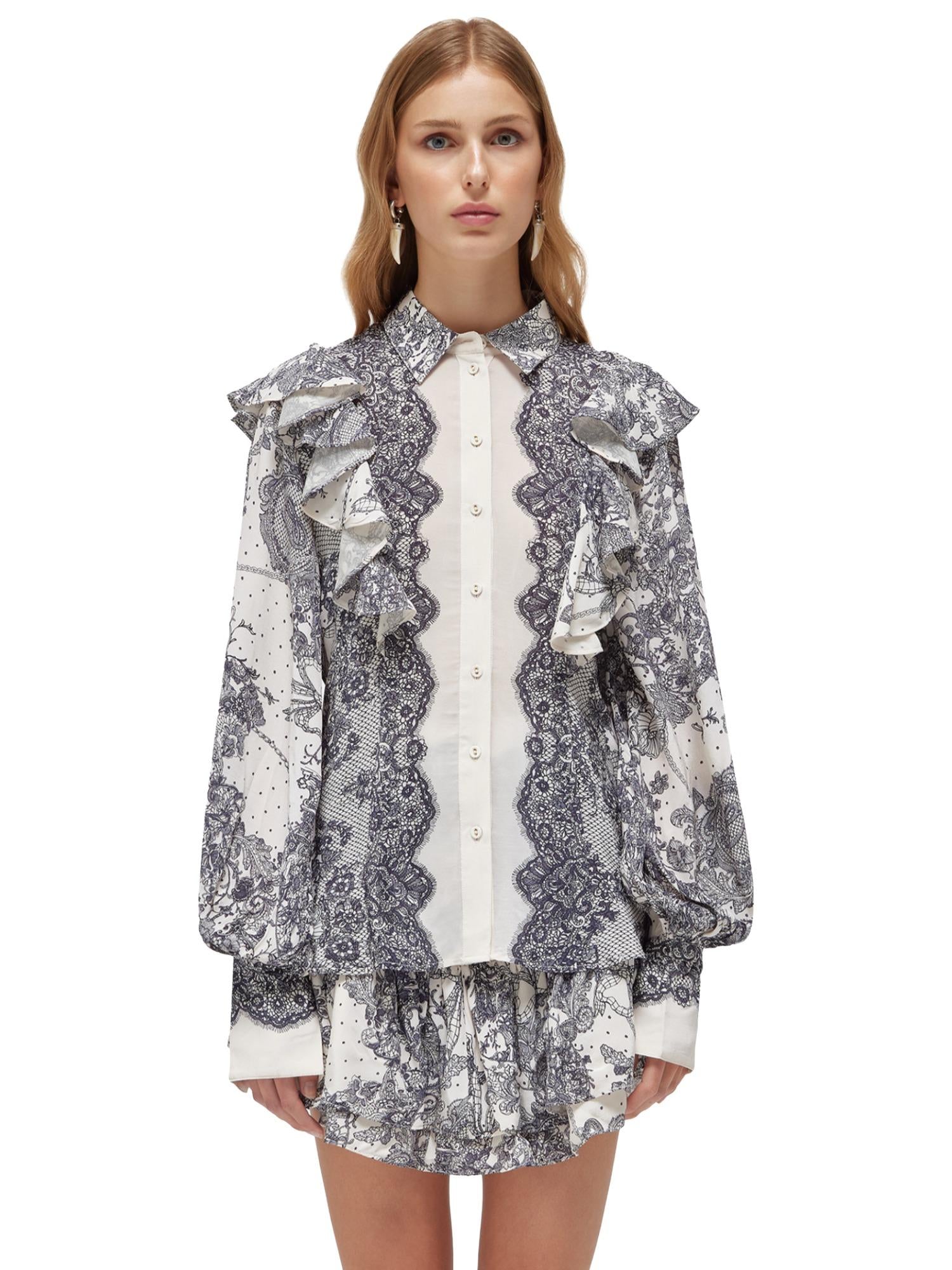 Blugirl Camicia con volant e stampa pizzo