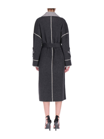 Cappotto Midi con Cintura e Reverse a Contrasto