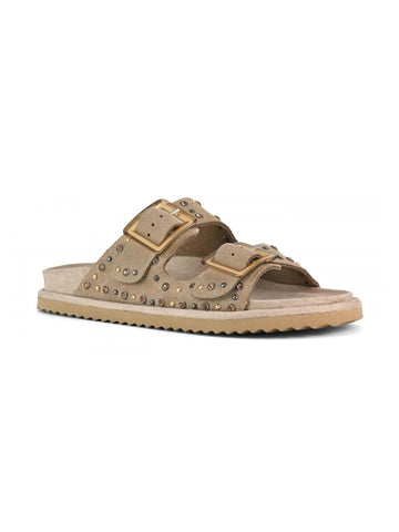Colors of California Sandali doppia fascia in suede con strass